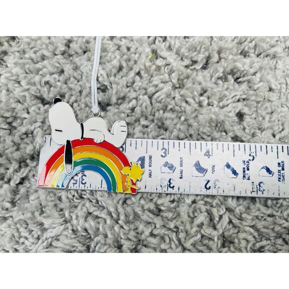 Hallmark Peanuts Snoopy On Rainbow Woodstock Flat Metal Ornament - Picture 8 of 8
